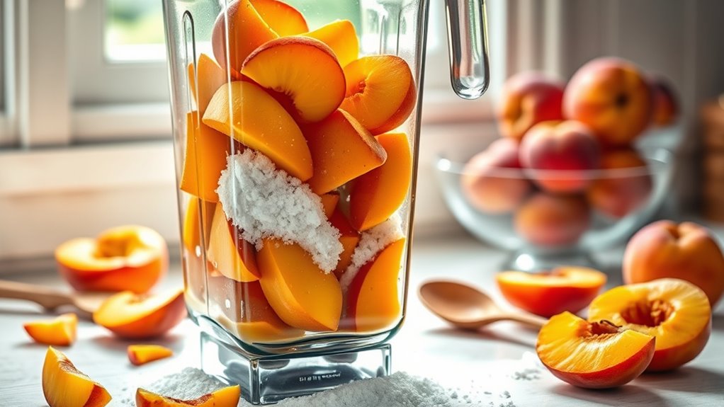 blend peaches with sugar