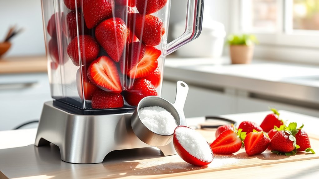 blend strawberries with sugar