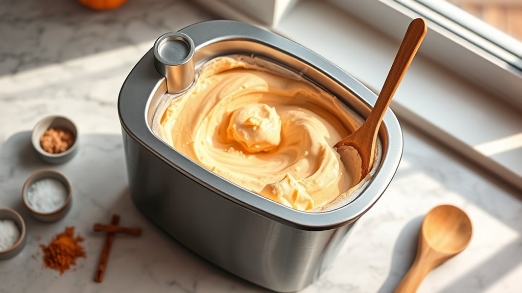 churn mixture in ice cream