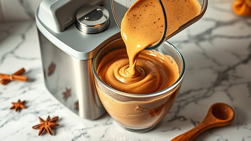 pour mixture into machine