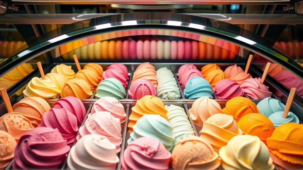 top curved glass ice cream displays