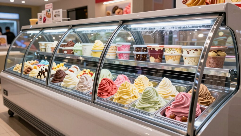 top curved glass ice cream freezers