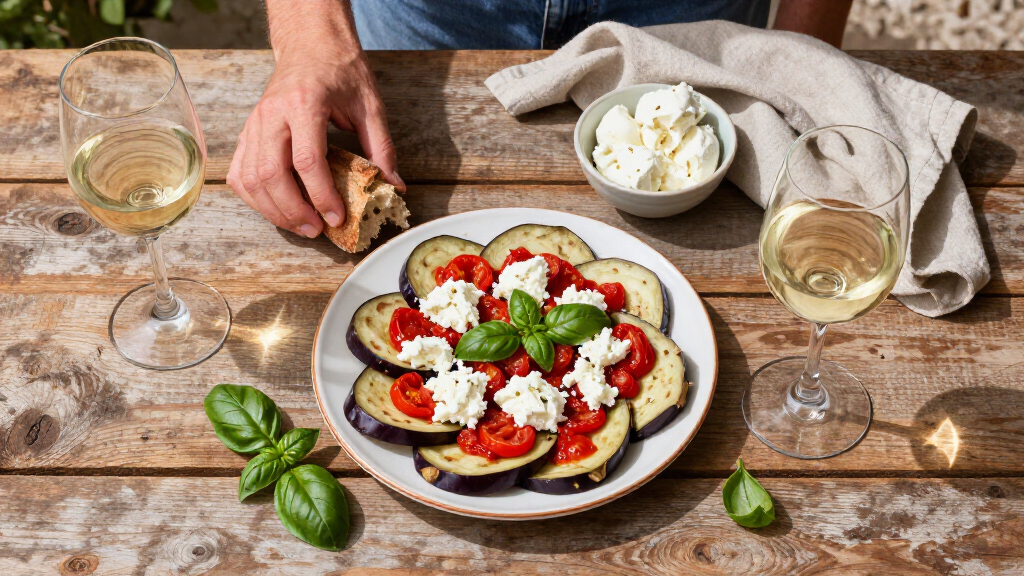 Melanzane, Pomodorini Confit E Ricotta Salata, Antipasto Vegetariano